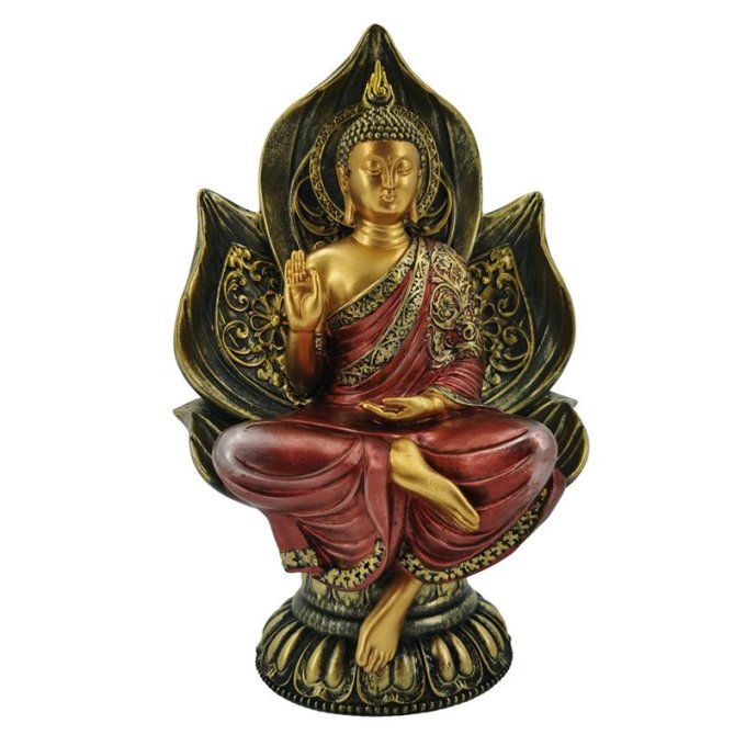 Figurine Bouddha Thaïlandais Rouge & Doré - Lotus